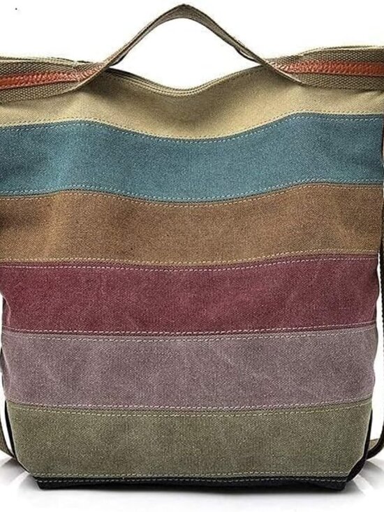 Jewelry - Women's Canvas Hobo Handbag, Multi-Color Tote Crossbody Bag